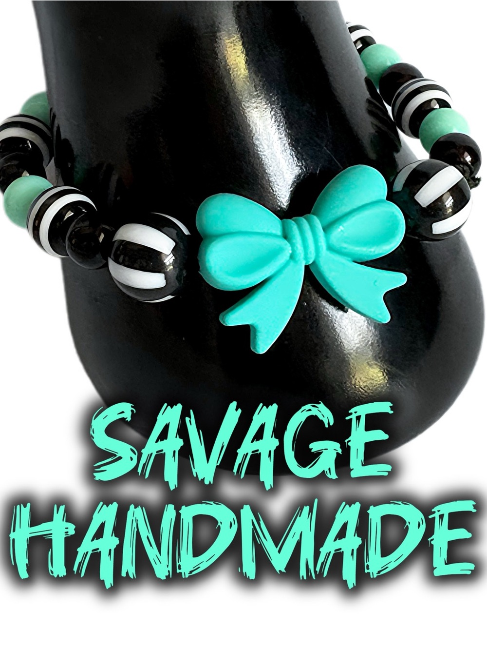 Handmade Turquoise Bow Bead Stretch Bracelet